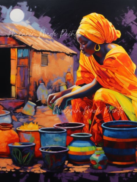 Woman Flower, African Women Art, African Wall Art, African Art Paintings, Black Art Painting, Art African, Africa Art, Black Art Pictures, Drawing Skills