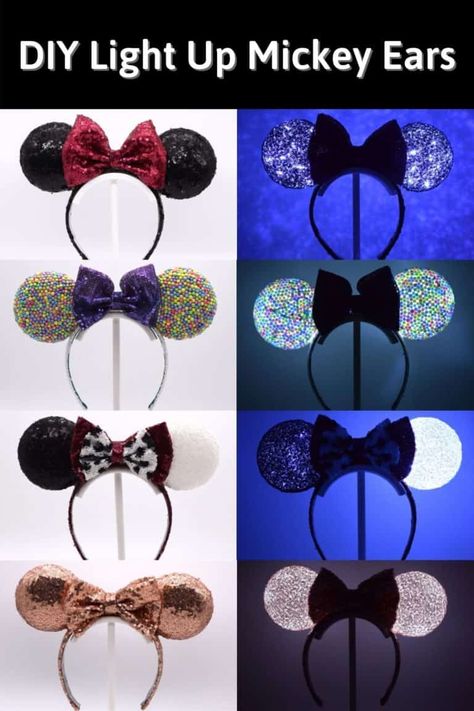 DIY Light Up Minnie Mouse Ears | No Sew DIY Disney Ears - AB Crafty Mickey Ear Bow Diy, Cricut Mickey Ears, Diy Light Up Disney Ears, Light Up Disney Ears, Diy Disney Ears Templates, How To Make Disney Ears, Diy Mickey Ears Template, Minnie Ears Template, Up Disney Ears