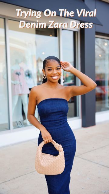 Ciara Anderson on Instagram: "Trying on the viral Zara Denim dress.. and I’m just obsessed 🥰✨Wearing an XS it’s a midi but it fits like a maxi on me. I’m 5’2😂❤️. Love finding petite girl friendly fits because it’s hard out here so I really appreciate size inclusive brands lol What are your favorite size inclusive clothing brands? Shop my looks via the link in my bio! Wasn’t able to link this dress though 😭 #ootd #inspirational #naturalhair" Zara Denim Dress Outfit, Zara Denim Dress, 2023 Outfits, Clothing Brands, It Fits, Maxi Skirts, African Dress, Zara Dresses, Stylish Dresses