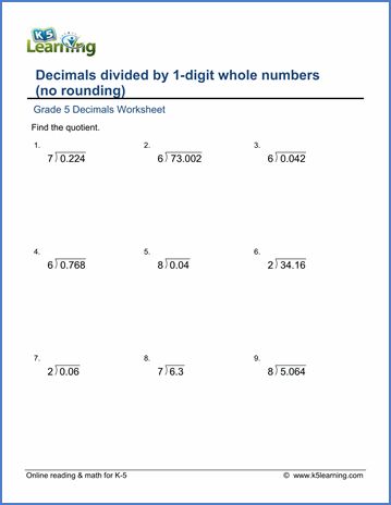 Grade 5 Decimals Worksheet dividing decimals by whole numbers (1-9) with no… Division Worksheets Grade 5, Decimal Division, Grade 5 Math Worksheets, Multiplication And Division Worksheets, Weather Worksheets, 5th Grade Worksheets, Dividing Decimals, Math Tutoring, Dividing Fractions