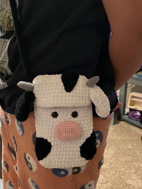 Crochet Cow Water Bottle Holder, Crochet Phone Holder Bag, Cow Bag Crochet, Crochet Phone Bag Aesthetic, Crochet Pattern Phone Bag, Cow Crochet Bag, Knit Phone Bag, Knitted Phone Bag, Crochet Bag For Phone