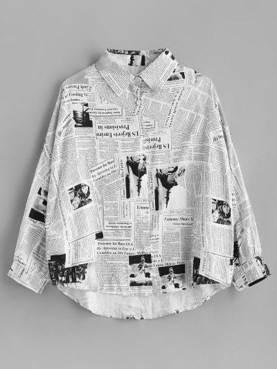 Newspaper Print, Oversize Shirt, Trendy Dress Outfits, Fashion Tops Blouse, Trendy Fashion Tops, Trendy Fashion Outfits, Fashion Attire, Stylish Dress Designs, Fashion Design Clothes