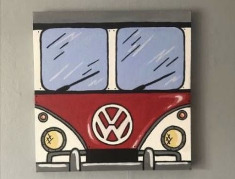 Volkswagen Painting Canvas, Retro Painting Ideas On Canvas, Car Painting Easy, Retro Paintings Ideas, Mini Tela, John Luke, Cute Easy Paintings, Retro Painting, Sharpie Art