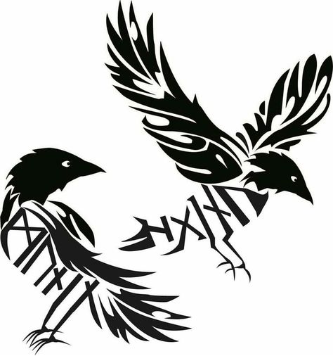 Huginn And Muninn Tattoo, Odin Tattoo Design, Odin Raven Tattoo, Odin's Ravens Tattoo, Celtic Zodiac Signs, Viking Rune Tattoo, Magpie Tattoo, Viking Warrior Tattoos, Crows Drawing