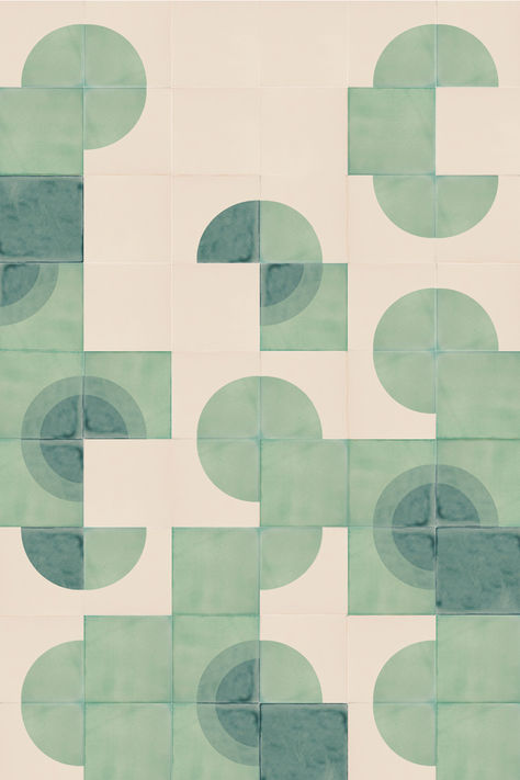 Tile design reminiscent of foliage using green screen-printed tiles Japanese Floor Tiles, Nature Graphic Design, Japanese Tiles, Colourful Tiles, Green Tile Backsplash, Printed Tiles, Graphic Tiles, Japanese Tile, Green On Green