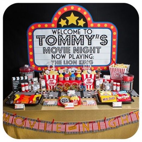 Movie Night themed birthday party via Kara's Party Ideas | KarasPartyIdeas.com (12) Teen Movie Night, Movie Theater Party, Birthday Movie Night, Birthday Movie, Movie Night Birthday, Lila Party, Cinema Party, Backyard Movie Party, Night Birthday Party