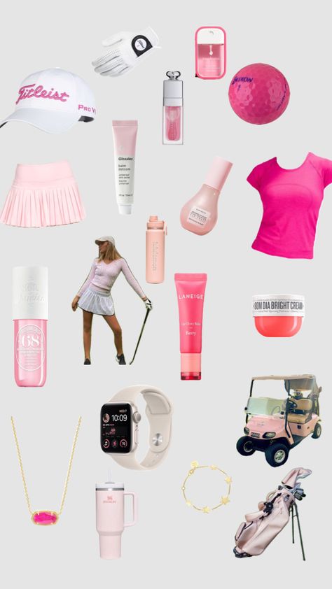 #myfirstshuffle #golf #pink Pink Golf Skirt Outfit, Cute Golf Clubs, Pink Golf Bag, Golfer Aesthetic, Pink Golf Outfit, Golf Girlfriend, Golf Aesthetics, Golf Lifestyle, Golf Fits