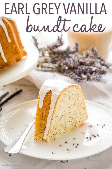 This Earl Grey Vanilla Bundt Cake with Vanilla Bean Glaze is the perfect simple cake for tea-lovers! Easy to make, beautiful presentation, and perfectly tender, moist and sweet! Recipe from thebusybaker.ca! #tea #cake #earlgrey #bundtcake #easycake #baking #easy #recipe #dessert #baker #vanilla #vanillabean #glaze #howtobake