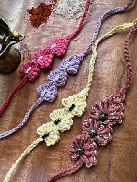 Bracelet Crochet, Raksha Bandhan, Crochet Handmade, Diy Bracelet, Handmade Bracelets, Bracelet, Crochet, Quick Saves