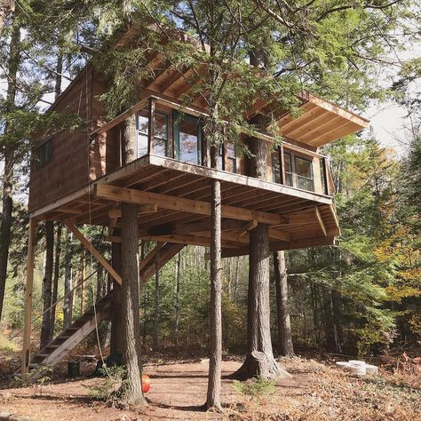 The @treehouse_cabin in Rome, Maine. Soon to be open! #unconventionallyminded Adult Tree House, Beautiful Tree Houses, Treehouse Masters, Treehouse Cabins, Tree House Diy, Cool Tree Houses, Tree House Designs, Diy Tree, Home Libraries