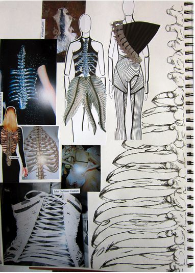 Fashion Sketchbook with skeletal theme & interpretive designs; fashion design process; fashion portfolio Portfolio Design Layouts, Design Portfolio Layout, Fashion Design Process, Layout Portfolio, Fashion Sketchbook Inspiration, Fashion Design Inspiration, Fashion Portfolio Layout, Sketchbook Layout, Textiles Sketchbook