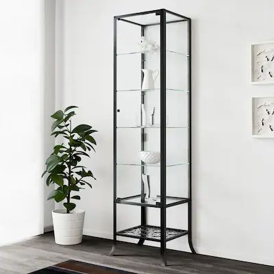 Hacks Ikea, Glass Cabinets Display, Storage Cabinet Shelves, Beautiful Cabinet, Tempered Glass Shelves, Glass Display, Glass Cabinet Doors, Curio Cabinet, Living Room Cabinets