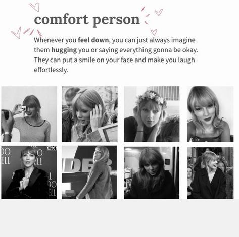 A bunch of everything. Story reposts 𐙚 ྀི Last slide is so me - - - - - - - 🏷️ #viral #viralpost #like #follow #swiftiesforever #swiftie… | Instagram Taylor Swift Comfort Pics, Comfort Taylor Swift, Comfort Person Aesthetic, Taylor Swift Comfort, Taylor Swift Smiling, Taylor Swift Moodboard, My Comfort Person, Taylor Swift Journal, Aesthetic Taylor Swift