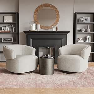 RoyalCraft Swivel Accent Chair Set of 2, Fully Assembled Round Barrel Chairs, Oversized Upholstered Armchair with 360-Degree Base, Modern Club Chair for Living Room, Bedroom, Office, Ivory Oversized Accent Chair, Barrel Chairs, Modern Club Chair, Accent Chair Set, Chair For Living Room, Upholstered Armchair, Swivel Barrel Chair, Swivel Accent Chair, Comfy Chairs