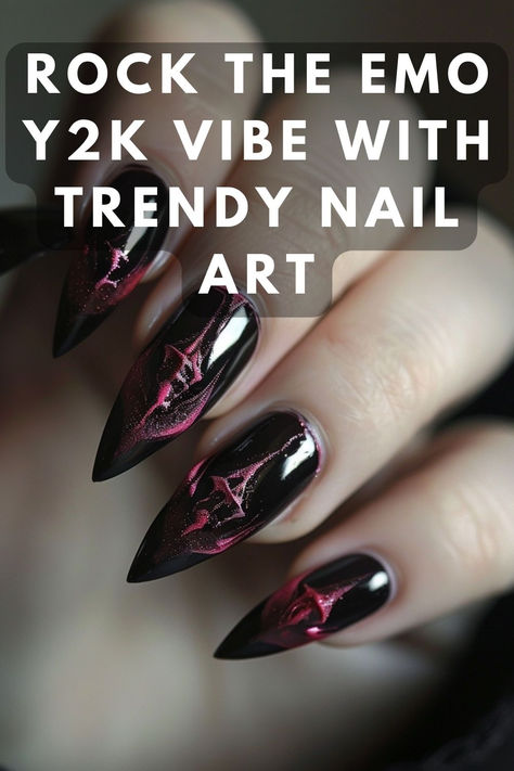 Looking to add a touch of emo Y2K flair to your look? Get ready to rock with stunning nail art that captures the essence of the era. From dark and moody designs to playful neon patterns, we've curated the perfect nail art ideas to express your unique style. Click to discover how to achieve emo Y2K nails that will have everyone asking for your secret. ✨ #EmoY2KVibes #NailArtIdeas #AlternativeFashion #ExpressYourStyle #EdgyNails Emo Y2k Nails, Neon Patterns, Rock Nails, Moody Design, Emo Y2k, Edgy Nails, Goth Nails, Dark And Moody, Y2k Nails