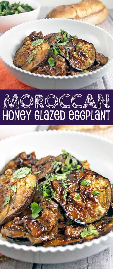 Moroccan Eggplant, Glazed Eggplant, Harissa Sauce, Bunsen Burner, Eggplant Dishes, Honey Glazed, Spicy Honey, Vegan And Gluten Free, Moroccan Food