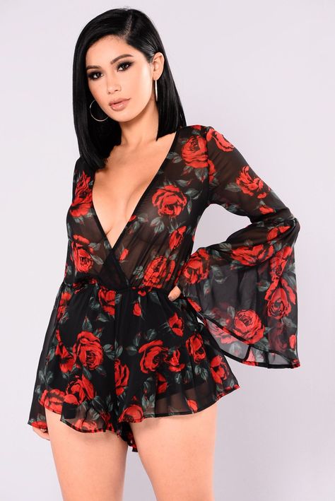 d961e9f236177d65d21100592edb0769desc44324261ri Chiffon Romper, Rompers Womens Jumpsuit, Fashion Nova Outfits, Janet Guzman, Holy Moly, Romper Black, فستان سهرة, Floral Romper, Black Romper