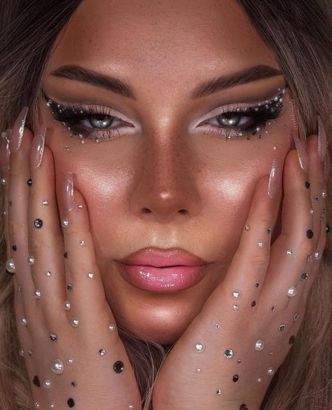 Makeup looks/ makeup ideas/ eye makeup/ eye shadow looks/ lips/ lipsticks /liparts /hairstyles/ earrings/ pink Edc Makeup, Diamond Makeup, Gem Makeup, Flawless Face Makeup, Leopard Makeup, Rhinestone Halloween, Classy Makeup, Rhinestone Makeup, Girl Aesthetics