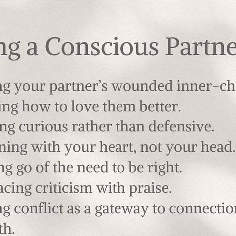 Rising Woman on Instagram: "Conscious Partnership is rooted in learning to create safety in your relationship. It’s about seeing your partners wounded inner-child in moments of conflict, or when they aren’t behaving like you would (because we all expect our partner to be like us, even though they are most likely our opposite!)

Becoming a Conscious Partner means we are committed to using moments of challenge or struggle as a way to learn more about us and them, and rise in love.

🌿 @sheleanaaiyana

What are some of the other behaviors or traits that make a Conscious Partner?" Conscious Partner, Conscious Partnership, Rise In Love, Of Challenge, Love Advice, Inner Child, Consciousness, Like You, To Create