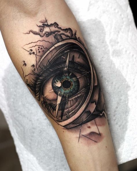 Compass Tattoos, All Seeing Eye Tattoo, Eyeball Tattoo, Best Tattoo Ever, Dibujos Tattoo, Compass Tattoo Design, Elbow Tattoos, Watch Tattoos, The Compass