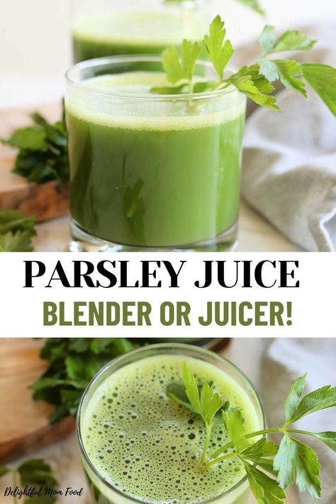 The benefits of parsley and lemon support digestive health, antioxidants, weight loss, reduce inflammation, detox the body, and so much more. I used to think parsley juice would taste like grass, but it tastes sweet, refreshing, and delicious and is one of my favorite juicing recipes for a raw juice cleanse! Green Juice With Parsley, Juices With Celery, Simple Green Juice Recipes, Juice With Celery, Celery Juice Recipe Blender, Benefits Of Parsley, Kale Juice Recipes, Raw Juice Cleanse, Parsley Juice