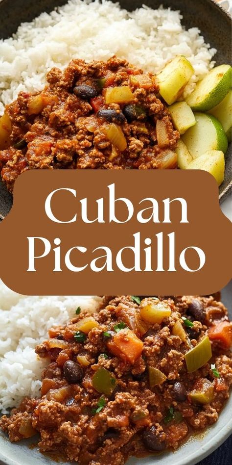 Picadillo With Raisins, Cuban Empanadas Beef Picadillo Recipe, Picadillo Recipe Cuban Authentic, Picadillo Cubano Receta, Cuban Ground Beef Recipes, Cuban Beef Picadillo, Vegetarian Cuban Recipes, Cuban Picadillo Authentic, Authentic South American Recipes