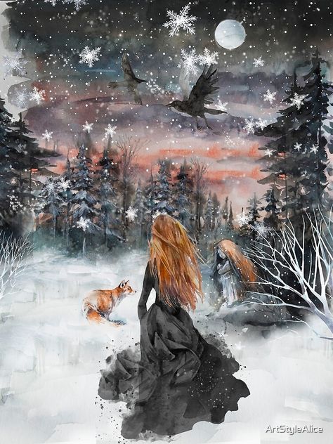 "Winter fairy tale" Photographic Print by ArtStyleAlice | Redbubble Fairy Tale Poster, Flowers Tutorial, Winter Fairy, Winter's Tale, Bird Artwork, Winter Magic, Witch Art, Fantasy Aesthetic, Winter Art