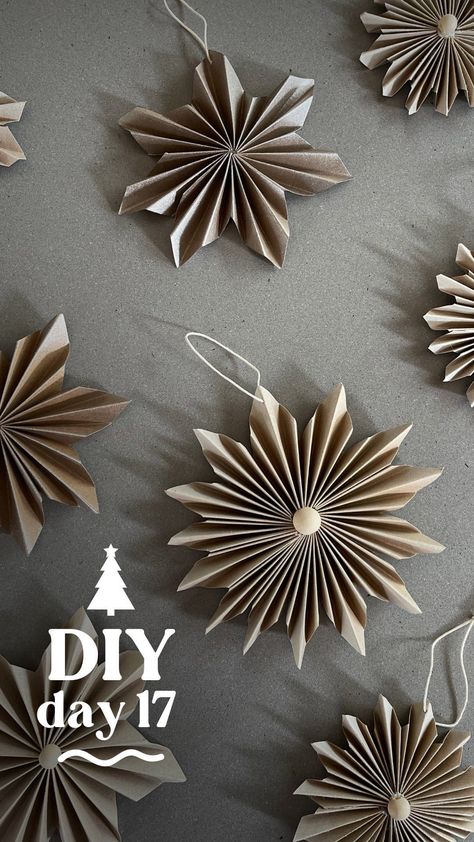 Day 17 of my DIY Ornament Series and today we’re making ✨Paper Stars✨ Edit: I used an A1 sheet of paper (not A3 sorry!) But you can still… | Instagram Paper Star Ornaments Christmas, Cheap Diy Christmas Tree Ornaments, Diy Christmas Tree Decorations Homemade Ornaments Paper Stars, Paper 3d Stars Diy, Diy Christmas Tree Decorations Paper, Christmas Crafts Stars, Handmade Paper Christmas Ornaments, Paper Star Diy Christmas, Diy Paper Star Ornaments