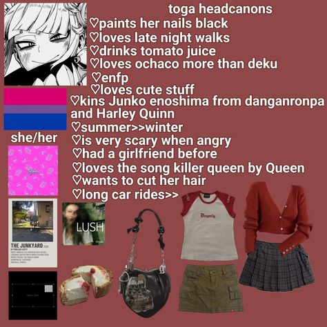 Toga Himiko Headcanons, Toga Headcanons, Mha Scenarios, Anime Headcannons, Mha Redesigns, Mha Headcanons, Mha Shifting, Character Headcanons, Head Cannons