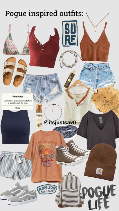 Summer Beach Vibes Outfits, Obx Outfits Inspiration, Obx Pouge Outfits, Aesthetic Beachy Outfits, Pouge Outfit Inspired, Jj Inspired Outfits Outer Banks, 70s Surf Aesthetic Outfits, Cute Outer Banks Outfits, Cute Obx Outfits