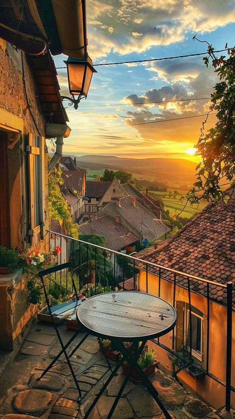 City View From Balcony, Sunrise Coffee, Beautiful Balcony, Clip Art Frames Borders, Lovely Images, Nice Places, Relaxing Places, Beautiful Love Pictures, Pretty Landscapes