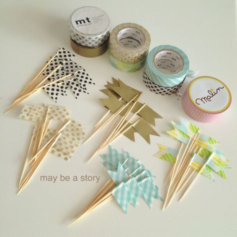 Diy With Toothpick, Cupcake Picks Diy, Tooth Pick Crafts, Party Toothpicks, Toothpick Crafts, Diy Cupcake Toppers, Gift Exchange Ideas, Baby Birthday Decorations, Baby Birthday Themes