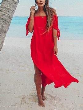 Red Off Shoulder Irregular Thigh split Chic Women Midi Dress Beach Dresses Summer Casual, Tutu En Tulle, Clothes Beach, Beach Dress Summer, Long Dresses Elegant, Big Dresses, Dress Off Shoulder, Dress Sleeve Length, Dress Women Elegant