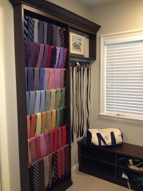 Customer Photos: Custom Built Tie Rack Neck Tie Display Ideas, Tie Storage Closet, Tie Racks For Closets, Tie Rack Ideas, Tie Organization Ideas, Tie Storage Ideas, Tie Organizer, Tie Storage, Contemporary Closet