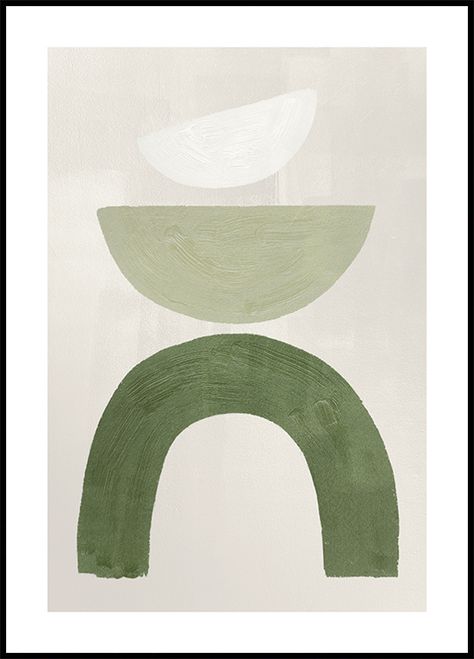 Graphic poster with green and white shapes against a beige background. A stylish and modern print is just as lovely in the bedroom as in the living room. Combine it with other poster favorites on a gallery wall.  The poster has a printed white margin that frames the design. Modern Wall Art Green, Poster Prints Aesthetic Green, Paintings With Green Backgrounds, Graphic Design Posters Green, Poster Prints Green, Green Poster Prints, Green And Beige Living Room, Modern Picture Wall, Green Poster Design