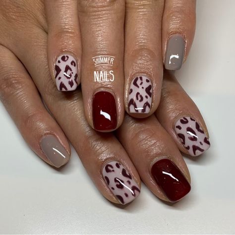 Wine Animal Print Nails, Natural Nail Designs, Madam Glam, Fall Gel Nails, October Nails, Nail Shimmer, Leopard Print Nails, Animal Print Nails, Cute Gel Nails