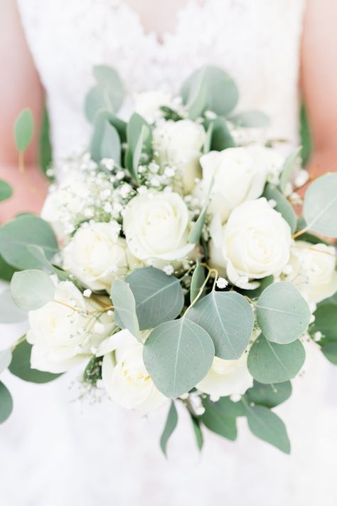 Wedding bouquet, white roses, Eucalyptus White Roses Eucalyptus Bouquet, White Roses And Eucalyptus Bouquet, White Rose And Eucalyptus Bouquet, Rose And Eucalyptus Bouquet, Bouquet White Roses, White Rose Centerpieces, White Rose Bridal Bouquet, Wedding Bouquet White, White Peonies Bouquet