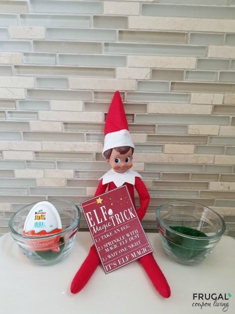 2 in 1 Elf on the Shelf - two nights in one idea. Kinder Joy Magic Egg for your Elf on the Shelf. From a chicken egg to a chocolate egg. This easy idea comes with a free printable. #FrugalCouponLiving #ElfontheShelf #ElfontheShelfIdeas #ElfIdeas #funnyelfideas #funnyelfontheshelf #elfprintables #kinderjoy #kinderjoyprintable #magicegg #magiceggprintable #freeelfprintables #printables #freeprintables Egg Magic, Egg Printable, Elf Mischief, Elf Printables, Kindness Elves, Egg Card, Elf Magic, Elf Props, Chocolate Egg