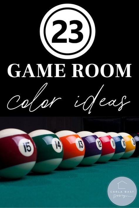 23 Game Room Color Ideas for Paint & Decor Wall Painting Ideas Gameroom, Wall Colors For Basement Family Room, Game Room Paint Colors Wall, Basement Theme Ideas Decor, Game Room Colors Paint, Billard Room Decor Ideas, Game Room Colors, Basement Paint Color Ideas, Game Room Paint Colors