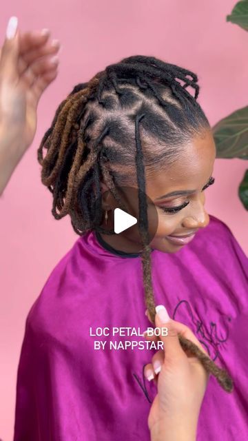 Annette Roche on Instagram: "Very Cute Very Simple Loc Petal Bob ✨🤩 book your appointment now www.NappStar.com #locs #locstylesforwomen" Petal Dreads Hairstyle, Loc Petal Bob, Locs Petals Styles, Loc Petal Styles, Long Locs Hairstyles For Women, Elegant Loc Styles, Loc Knot Bob, Barrel Loc Styles Women, Loc Styles Medium