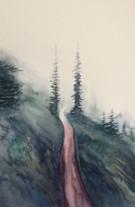 Pacific Northwest Painting, Landscape Painting Ideas For Beginners, Easy Watercolor Landscape, Sarah Wright, Landscape Painting Ideas, Lady Nails, Visual Therapy, Misty Landscape, Pine Tree Painting