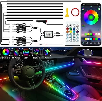 Acrylic LED Lights for Car with Dynamic Dreamcolor Chasing, 8 in 1 Car Ambient Lighting Kits, 235 inches 800 LEDs Music Sync Wireless APP and RF Remote Control Neon Accessories, Interior Car, Car Led Lights, Acrylic Led, Led Strip Lights, Strip Lights, Led Light Strips, Car Led, Led Strip Lighting