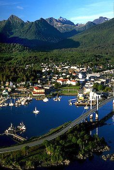 O Connell Bridge view, Sitka Alaska  the most startling thing about this place is that when the sun is shining -it looks just like this. you are in a story book setting that is so lovely  i will never forget the color of the sky when i was a child. Scenery Beach, Sitka Alaska, Alaska The Last Frontier, North To Alaska, Alaska Usa, Adventure Vacation, Nature Scenery, Alaska Cruise, Alaska Travel