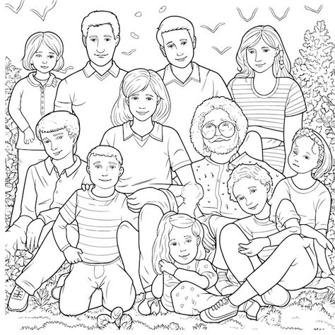 Sketch hand drawn single line art colori... | Premium Vector #Freepik #vector #family-illustration #family-drawing #family #happy-family Happy Family Drawing Sketch, Family Sketch Illustration, Big Family Drawing, Family Photo Drawing, Family Drawing Sketch, Happy Family Drawing, Line Drawing Family, Family Drawing Illustration, Family Picture Drawing