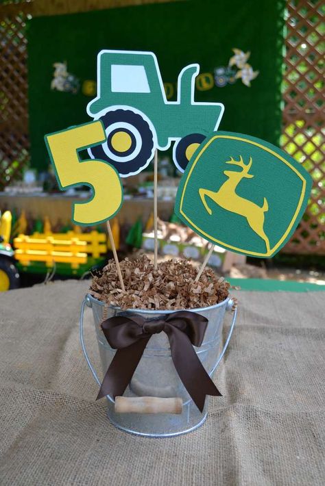 John Deere / tractor Birthday Party Ideas | Photo 1 of 23 | Catch My Party Tractor Party Centerpieces, John Deere Centerpieces, Tractor Centerpieces, Tractor Birthday Party Ideas, John Deere Birthday Party Ideas, Deer Birthday Party, John Deere Birthday Party, John Deere Party, Deer Party