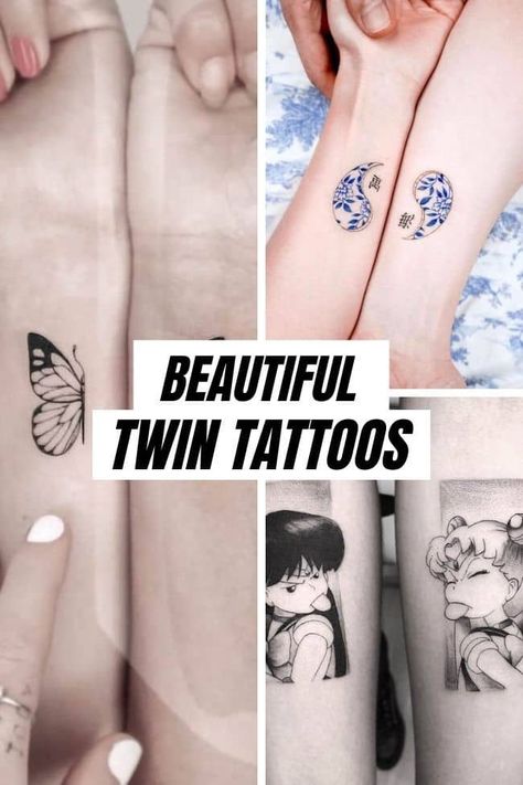 Matching Tattoos Meaningful Best Friends, Mom And Twins Tattoo, Shared Tattoos Matching Tat, Twin Tatoos Ideas, Twin Tattoos Sisters Fraternal, Meaningful Matching Tattoos Friends, Half Matching Tattoos, Matching Tattoo Placement Ideas, Tattoo For 2 Sisters