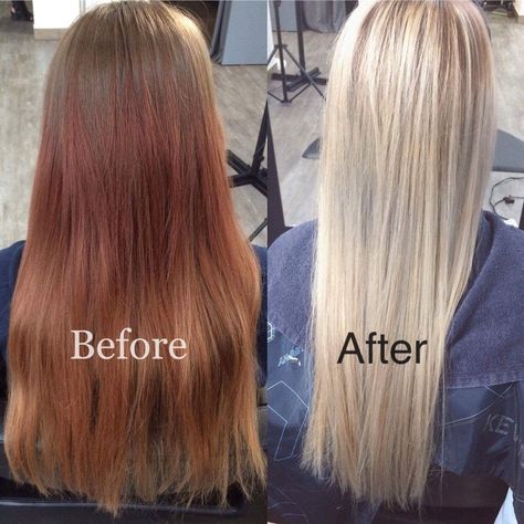 Red to blonde in one day Transition From Red To Blonde Hair, Red To Platinum Blonde, From Red To Blonde Hair Before And After, From Red To Blonde Hair, Red To Blonde Hair Before And After, Red To Blonde Hair, Washable Hair Color, Wash Out Hair Color, Haircolor Ideas