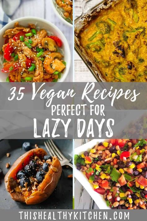 This collection of lazy vegan recipes has everything you need to get through your lazy days! From breakfast, dinner, and dessert, including simple, delicious healthy recipes that are quick and easy to make! Options include cheap and budget friendly, pantry friendly, gluten free, oil free, instant pot and slow cooker. Something for everyone! Lazy Vegan Recipes, Cheap Vegan Meal Plan, Vegan Recipes For Breakfast, Vegan Breakfast Options, Vegan Slow Cooker Recipes, Cheap Vegan Meals, Lazy Vegan, Vegan Grocery List, Cheap Vegan