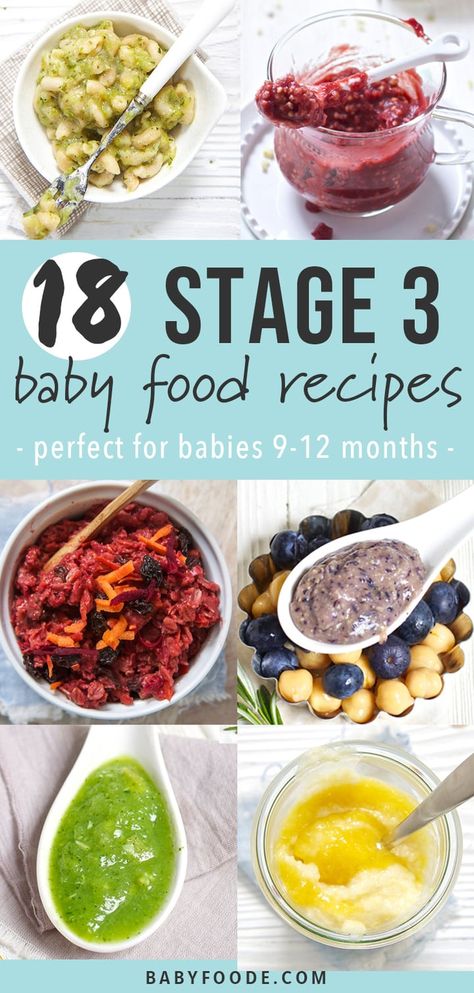 These 18 Stage 3 Baby Food Recipes are easy to make, delicious for baby to eat and completely homemade! They are combination purees with soft chunks that will get baby ready for the next stage - finger foods. Great for babies 9-12 months. #stage3 #babyfood #recipes #purees Stage 3 Baby Food Recipes, Stage 3 Baby Food, 9 Month Baby Food, Homemade Baby Food Storage, Easy Homemade Baby Food, Recipes For Babies, Apple Puree, Baby Food Combinations, Chicken Carrots