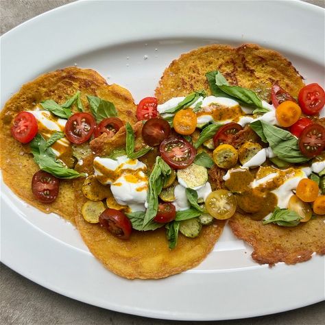 Red Lentil Crepes Red Lentil Pancakes, Lentil Crepes, Lentil Pancakes, Shrimp And Orzo, Seasoned Tofu, Pancakes Aesthetic, Sweet Shrimp, Vegetarian Mains, Lime Vinaigrette